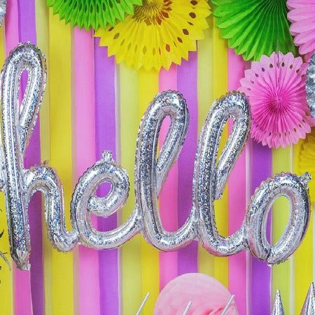 Hello Silver Holographic Balloon I Phrase Balloons UK - My Dream Party Shop