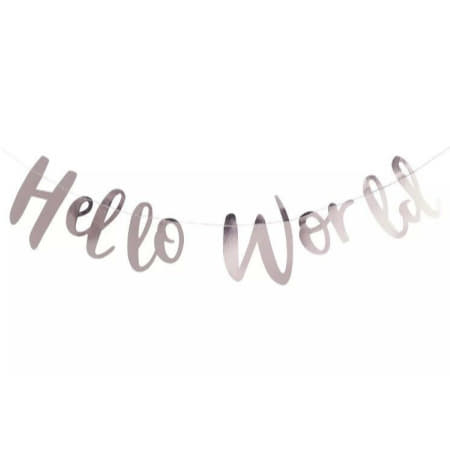 Silver Hello World Garland I Modern Baby Shower Decorations I My Dream Party Shop I UK