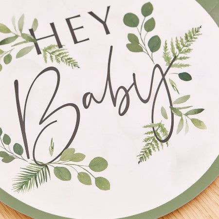 Hey Baby Green Leaf Plates I Baby Shower Tableware I My Dream Party Shop UK