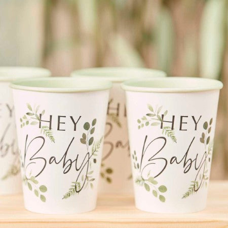 Botanical Hey Baby Shower Cups I Baby Shower Decorations I My Dream Party Shop UK