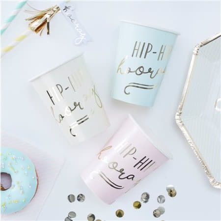 Hip Hip Hooray Gold Foil and Pastel Party Cups I Pick and Mix Ginger Ray I My Dream Party Shop I UK