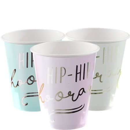 Hip Hip Hooray Gold Foil and Pastel Party Cups I Pick and Mix Ginger Ray I My Dream Party Shop I UK