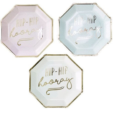Hip Hip Hooray Gold Foil and Pastel Plates I Modern Party Tableware I My Dream Party Shop I UK