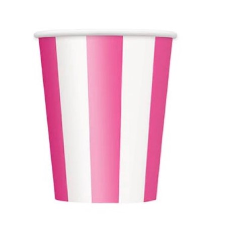 Hot Pink and White Striped Cups I Hot Pink Party Supplies I My Dream Party Shop UK