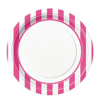 Hot Pink and White Striped Plates I Hot Pink Party Supplies I My Dream Party Shop UK