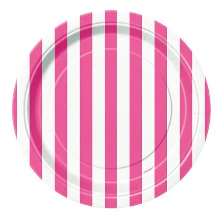 Hot Pink and White Striped Plates I Hot Pink Party Supplies I My Dream Party Shop UK