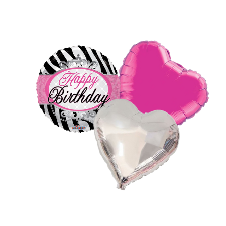 Hot Pink and Zebra Print Happy Birthday Balloon Bouquet I Helium Balloons Ruislip I My Dream Party Shop