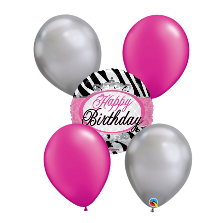 Hot Pink and Zebra Print Happy Birthday Balloon Bouquet I Helium Balloons Ruislip I My Dream Party Shop