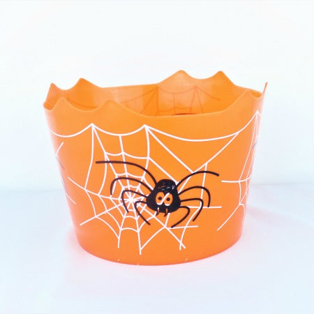 Orange Halloween Sweet Bowl with White Spiderwebs and Black Spider I UK