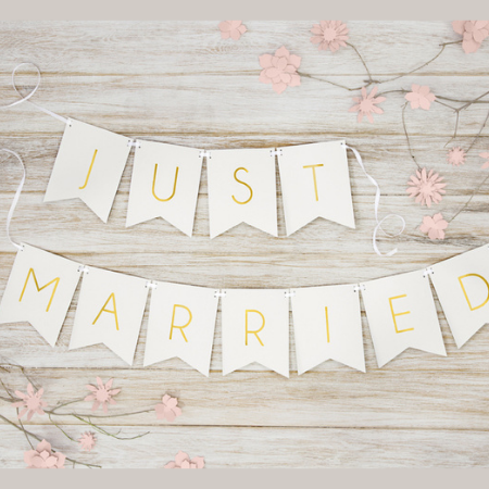 White and Gold Just Married Bunting I Wedding Decorations I My Dream Party Shop