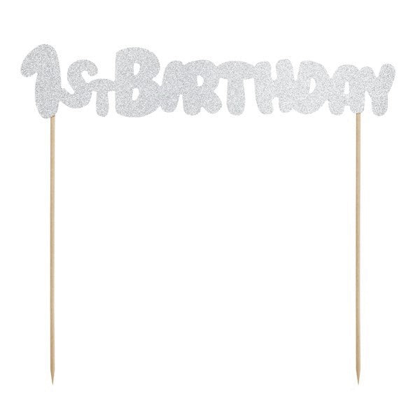 1st Birthday Silver Glittery Cake Topper I First Birthday Party Decorations I UK