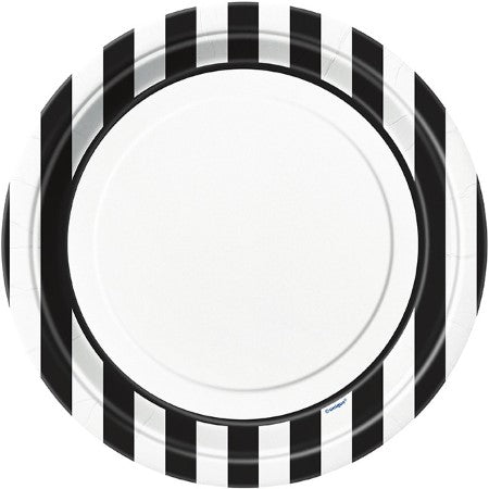 144 Piece Black and White Party Decorations - Serves 24 Striped Party  Supplies with Plates, Napkins, Cups and Cutlery for Birthday, Graduation