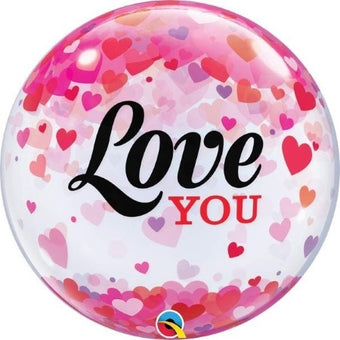 Love You Confetti Hearts Bubble Balloon I Helium Balloons Ruislip I My Dream Party Shop