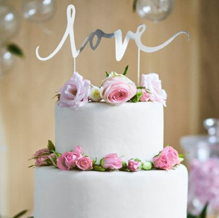 Silver Love Cake Topper I Wedding and Engagement Cake Decoration I My Dream Party Shop I UK