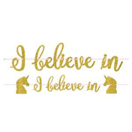 Gold &quot;I Believe in Unicorns&quot; Garland I Unicorn Party Decorations I My Dream Party Shop UK