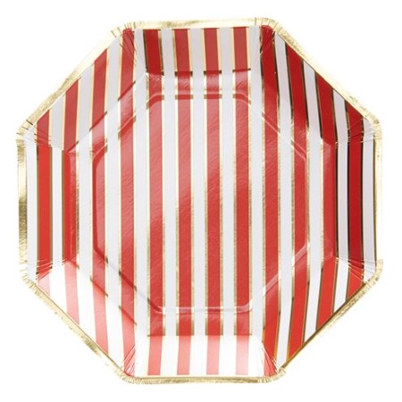 Merry and Bright Red and Gold Striped Plates I Christmas Party Tableware I UK