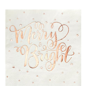 Merry and Bright Rose Gold Christmas Napkins I Christmas Party Tableware I UK