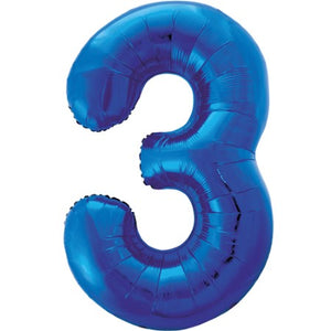 Gigantic Blue Foil Number 3 Balloon, 34 Inches I My Dream Party Shop
