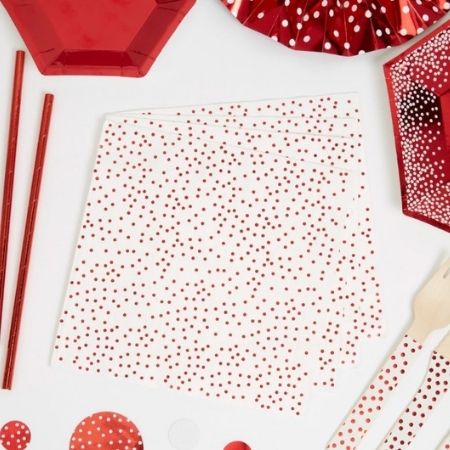 White Napkins with Foil Red Dots I Red Party Tableware I My Dream Party Shop