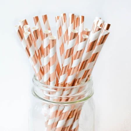 Metallic Rose Gold Striped Paper Straws I Rose Gold Party Supplies I My Dream Party Shop UK