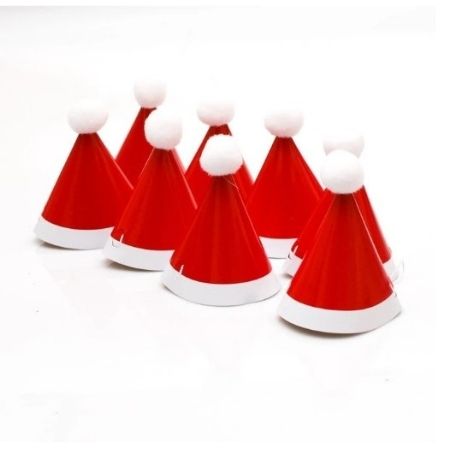 Mini Pom Pom Santa Hats I Christmas Party Decorations UK