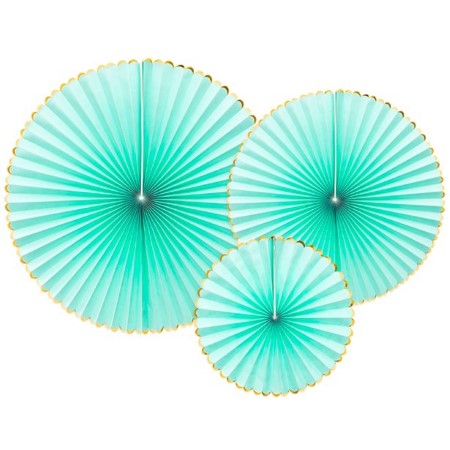 Mint and Gold Rosette Fans I Paper Fan Party Decorations I My Dream Party Shop UK