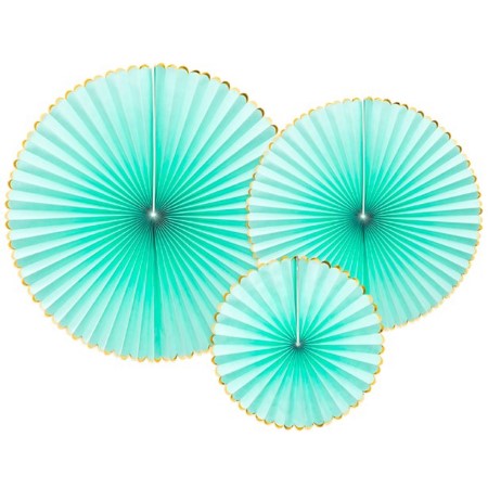 Mint and Gold Rosette Fans I Mint Green Party Decorations I My Dream Party Shop UK
