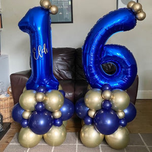 Navy and Gold 16 Number Columns I Personalised Number Balloons I My Dream Party Shop UK