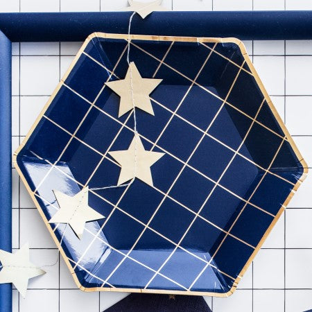 Large Navy and Gold Hexagonal Grid Plates I Navy and Gold Party Supplies I My Dream Party Shop UK