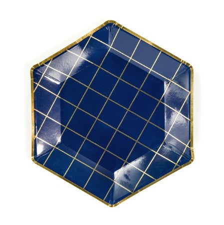 Large Navy and Gold Hexagonal Grid Plates I Navy and Gold Party Supplies I My Dream Party Shop UK