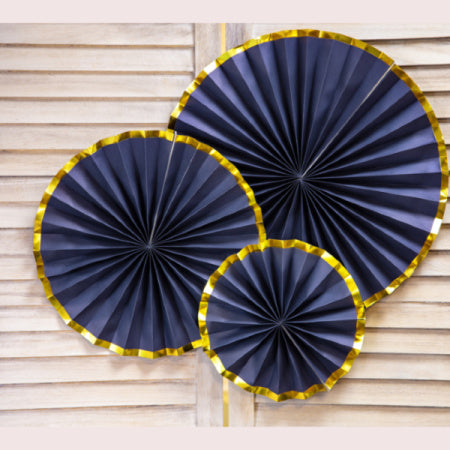 Luxury Navy Rosette Fans with Gold Edge I Navy and Gold Decorations I UK