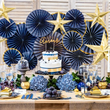 Luxury Navy and Gold Rosette Fans I Navy and Gold Party Decorations I UK