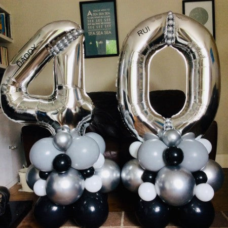 Grey, Black and Silver 40 Number Columns I My Dream Party Shop Ruislip