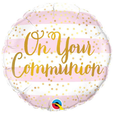 On Your Communion Pink Stripes Balloon I First Holy Communion I My Dream Party Shop