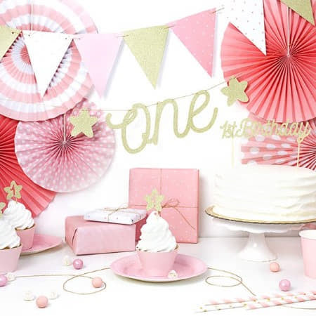 Pale Pink Party Plates for First Birthday Party I UK