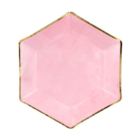 Hexagonal Pink Marble and Gold Plates I Modern Party Tableware I My Dream Party Shop UK