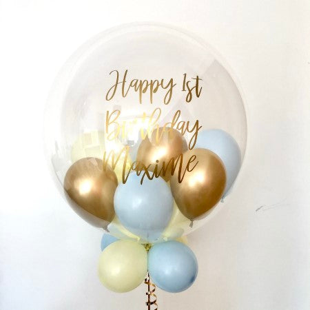 Personalised Pastel Blue, Yellow and Gold Bubble Balloon I Collection Ruislip I My Dream Party Shop