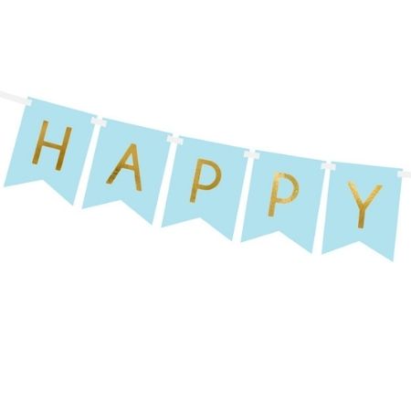 Pastel Blue and Gold Happy Birthday Bunting I Blue Party Decorations I My Dream Party Shop UK
