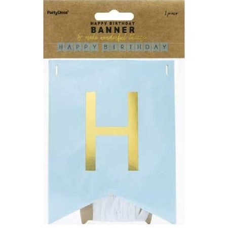 Pastel Blue and Gold Happy Birthday Bunting I Pastel Blue Party Supplies I My Dream Party Shop UK