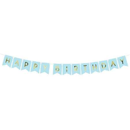 Pastel Blue and Gold Happy Birthday Bunting I Pastel Blue Party Supplies I My Dream Party Shop UK