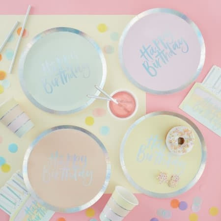 Pastel Happy Birthday Plates I Pastel Party Supplies I My Dream Party Shop UK