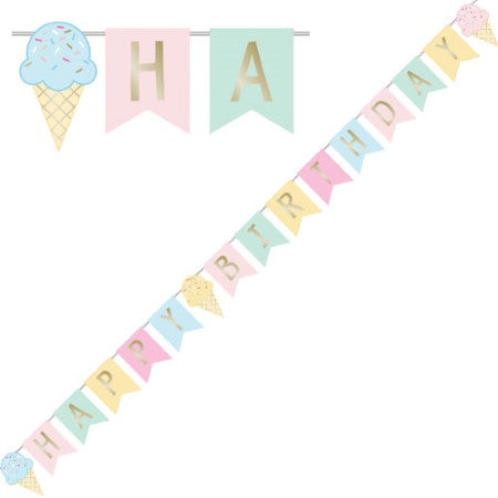 Pastel Ice Cream Happy Birthday Garland I Ice Cream Themed Party Supplies I My Dream Party Shop