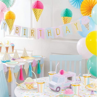 Pastel Ice Cream Happy Birthday Garland I Ice Cream Party Decorations I My Dream Party Shop