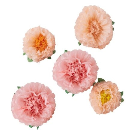 Peach and Pink Tissue Flower Pom Poms I Modern Party Decorations I My Dream Party Shop UK