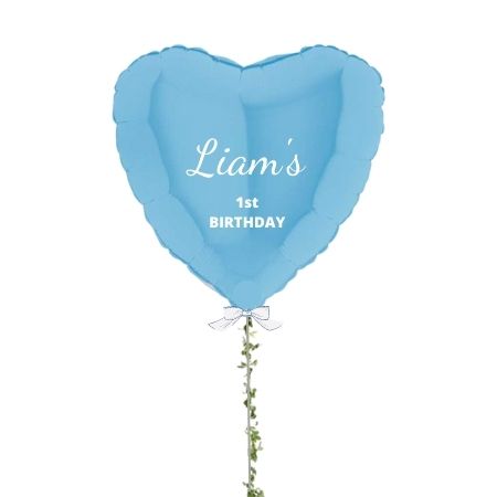 Personalised Blue Heart Helium Balloon with Rose Garland I First Birthday Helium Balloons I My Dream Party Shop