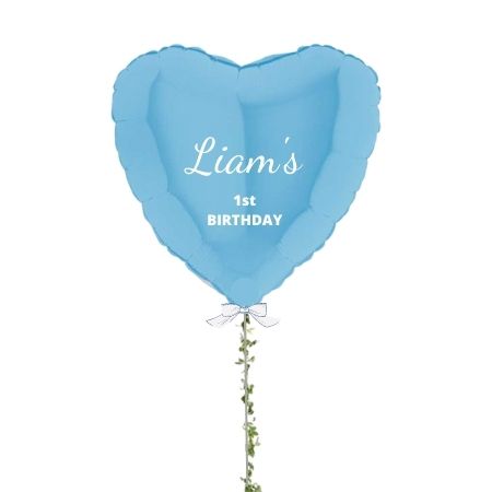 Personalised Blue Heart Helium Balloon with Rose Garland I First Birthday Helium Balloons I My Dream Party Shop