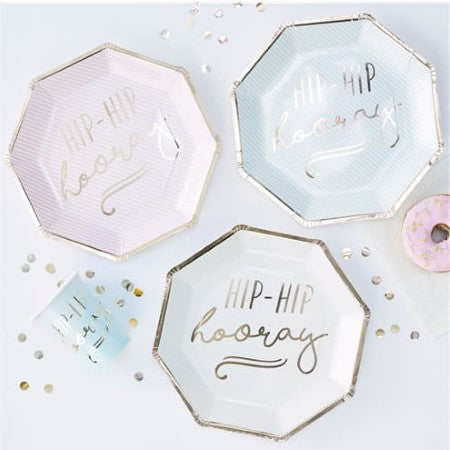 Hip Hip Hooray Gold Foil and Pastel Plates I Modern Tableware I My Dream Party Shop I UK