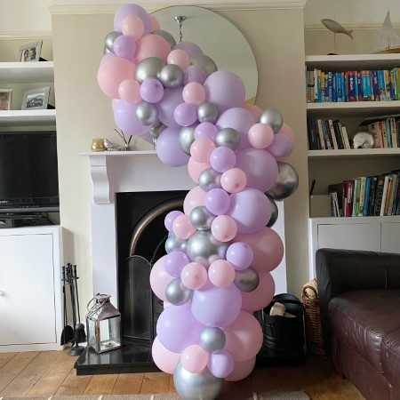 Pastel Pink, Lilac and Silver Balloon Arch For Collection Ruislip I My Dream Party Shop