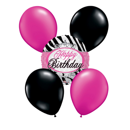 Hot Pink and Zebra Print Happy Birthday Balloon Bouquet I Helium Balloons Ruislip I My Dream Party Shop