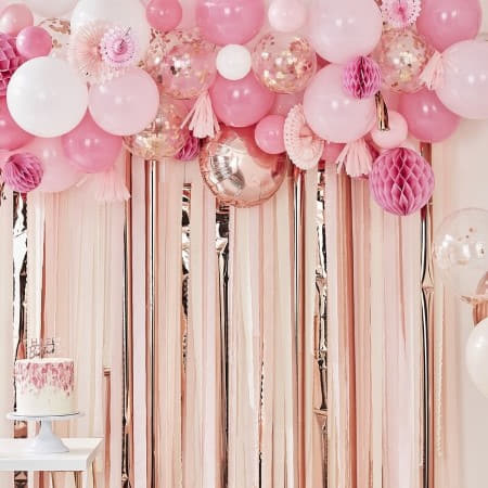 Pink and Rose Gold Balloon and Fan Garland Kit  I Rose Gold Party Decorations I My Dream Party Shop